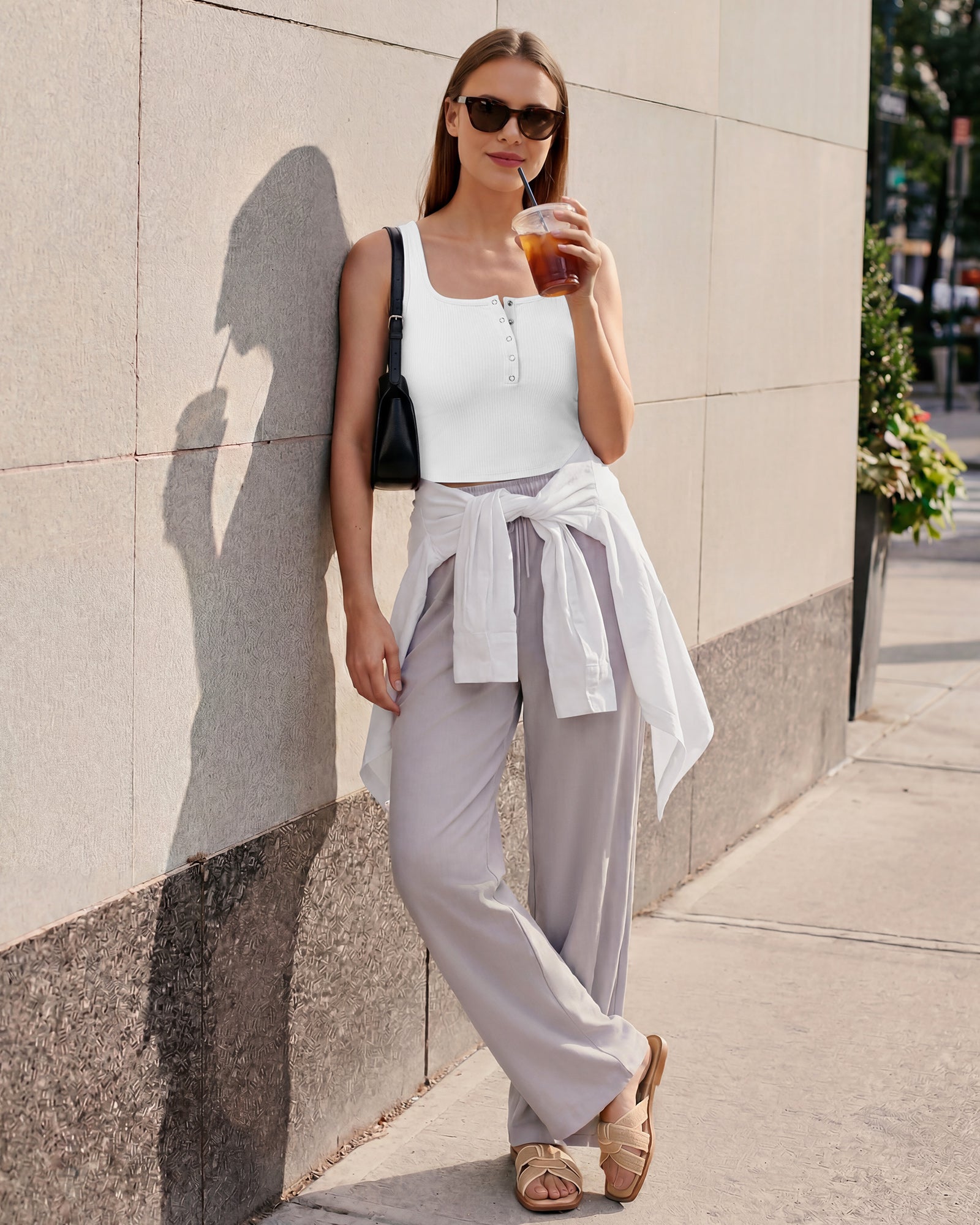 G4Free - Neck Sleeveless Crop Tops G4Free Ribbed Cropped Henley Tank Top -GF26L979A001F-XS-GF26L979A001A-S-GF26L979A001B-M-GF26L979A001C-L-GF26L979A001D-XL