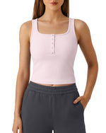 G4Free - Neck Sleeveless Crop Tops G4Free Ribbed Cropped Henley Tank Top -GF26L979A001F-XS-GF26L979A001A-S-GF26L979A001B-M-GF26L979A001C-L-GF26L979A001D-XL