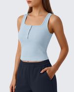 G4Free - Neck Sleeveless Crop Tops G4Free Ribbed Cropped Henley Tank Top -GF26L979A001F-XS-GF26L979A001A-S-GF26L979A001B-M-GF26L979A001C-L-GF26L979A001D-XL