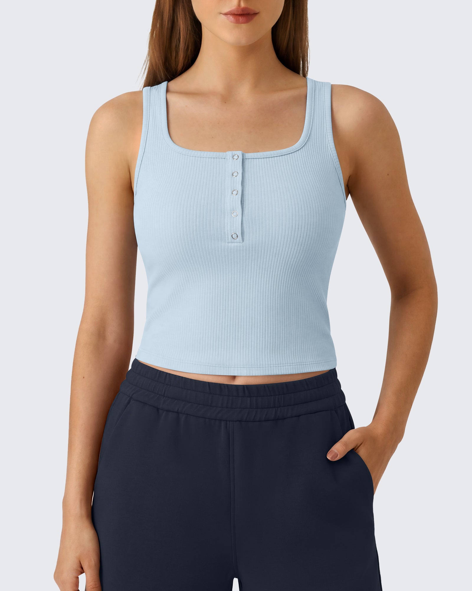 G4Free - Neck Sleeveless Crop Tops G4Free Ribbed Cropped Henley Tank Top -GF26L979A001F-XS-GF26L979A001A-S-GF26L979A001B-M-GF26L979A001C-L-GF26L979A001D-XL
