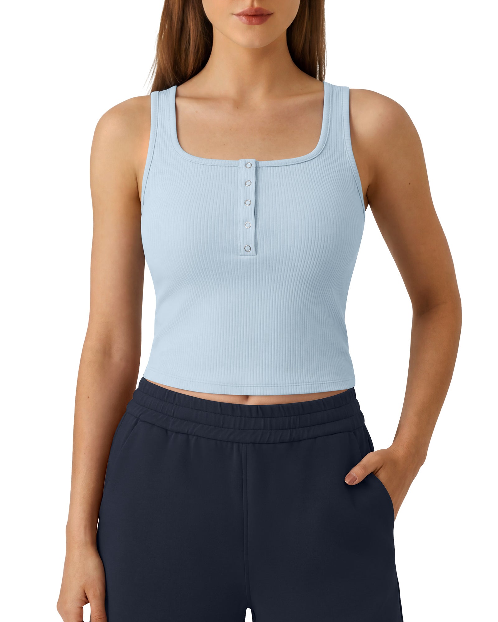 G4Free - Neck Sleeveless Crop Tops G4Free Ribbed Cropped Henley Tank Top -GF26L979A001F-XS-GF26L979A001A-S-GF26L979A001B-M-GF26L979A001C-L-GF26L979A001D-XL