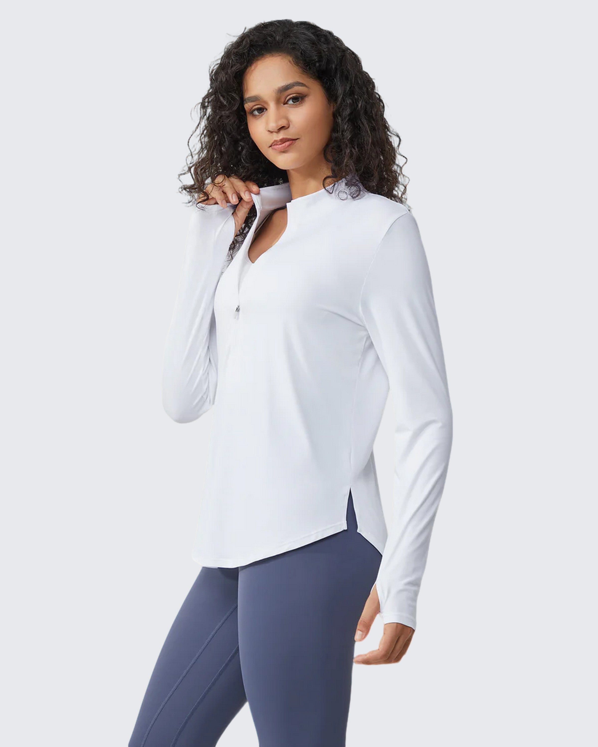 Quick Dry High Neck Sun Half Zip Workout Tops
