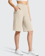 G4Free - Ribbed Bermuda High-Waist Knee Length Shorts 11'' -GF26E763A001F-XS-GF26E763A001A-S-GF26E763A001B-M-GF26E763A001C-L-GF26E763A001D-XL