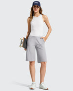 G4Free - Ribbed Bermuda High-Waist Knee Length Shorts 11'' -GF26E763A001F-XS-GF26E763A001A-S-GF26E763A001B-M-GF26E763A001C-L-GF26E763A001D-XL