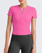G4Free - Ribbed Half Zip Slim Work Out Short Sleeve -GF25K332AA-S