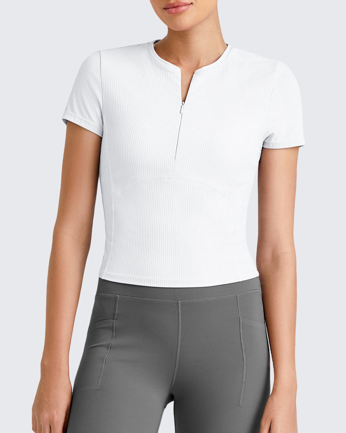 G4Free - Ribbed Half Zip Slim Work Out Short Sleeve -GF25K332AA-S