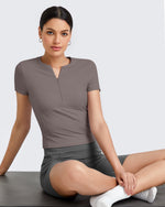 G4Free - Ribbed Half Zip Slim Work Out Short Sleeve -GF25K332AA-S-GF25K332AB-M-GF25K332AC-L-GF25K332AD-XL-GF25K332AF-XS