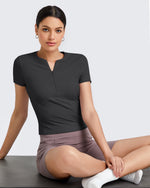 G4Free - Ribbed Half Zip Slim Work Out Short Sleeve -GF25K332AA-S-GF25K332AB-M-GF25K332AC-L-GF25K332AD-XL-GF25K332AF-XS
