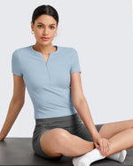 G4Free - Ribbed Half Zip Slim Work Out Short Sleeve -GF25K332AA-S-GF25K332AB-M-GF25K332AC-L-GF25K332AD-XL-GF25K332AF-XS