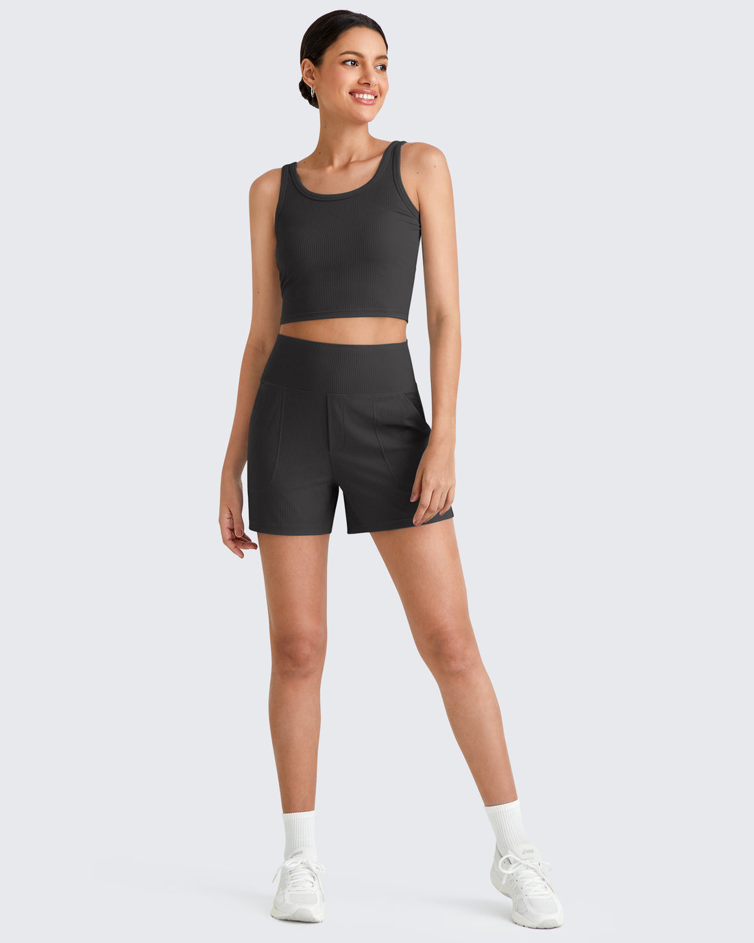 G4Free - Ribbed High-Rise Dressy Casual Shorts -GF25E304AA-S-GF25E304AB-M-GF25E304AC-L-GF25E304AD-XL-GF25E304AE-XXL