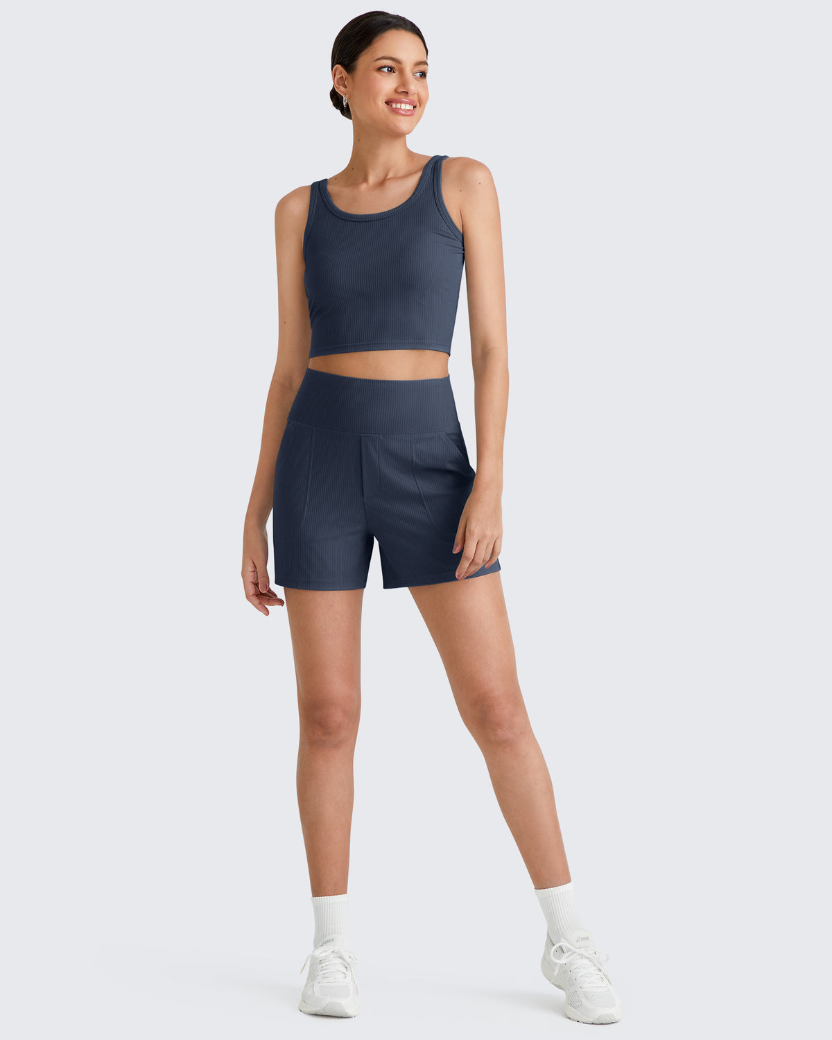 G4Free - Ribbed High-Rise Dressy Casual Shorts -GF25E304BA-S