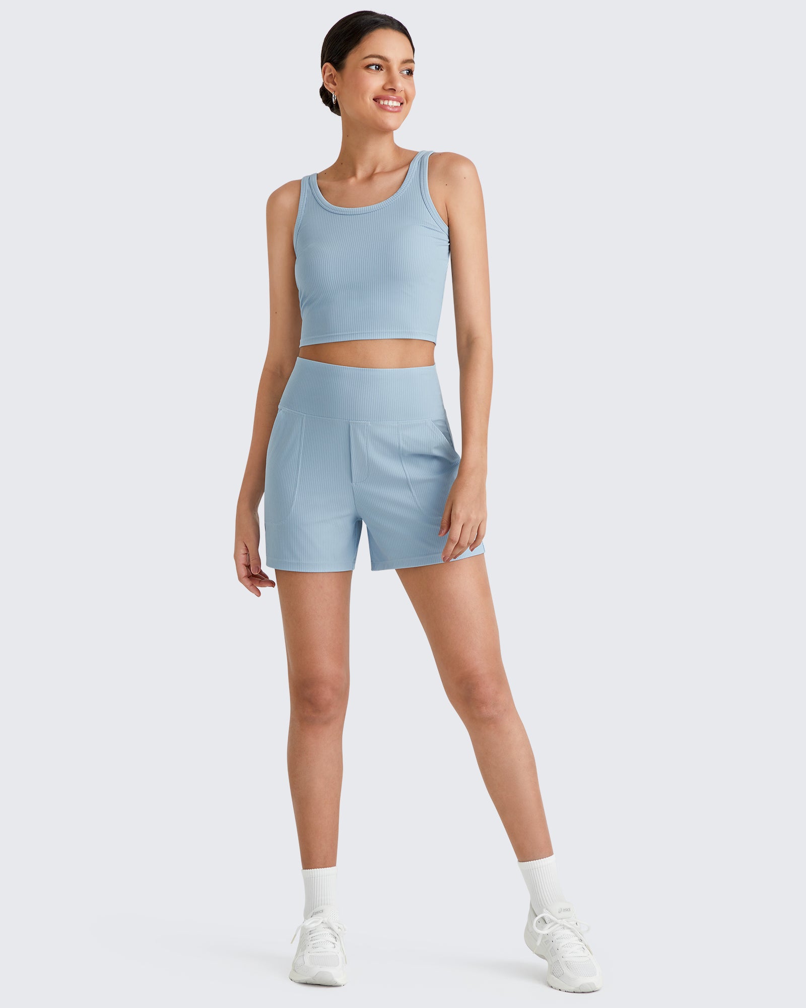 G4Free - Ribbed High-Rise Dressy Casual Shorts -GF25E304EA-S