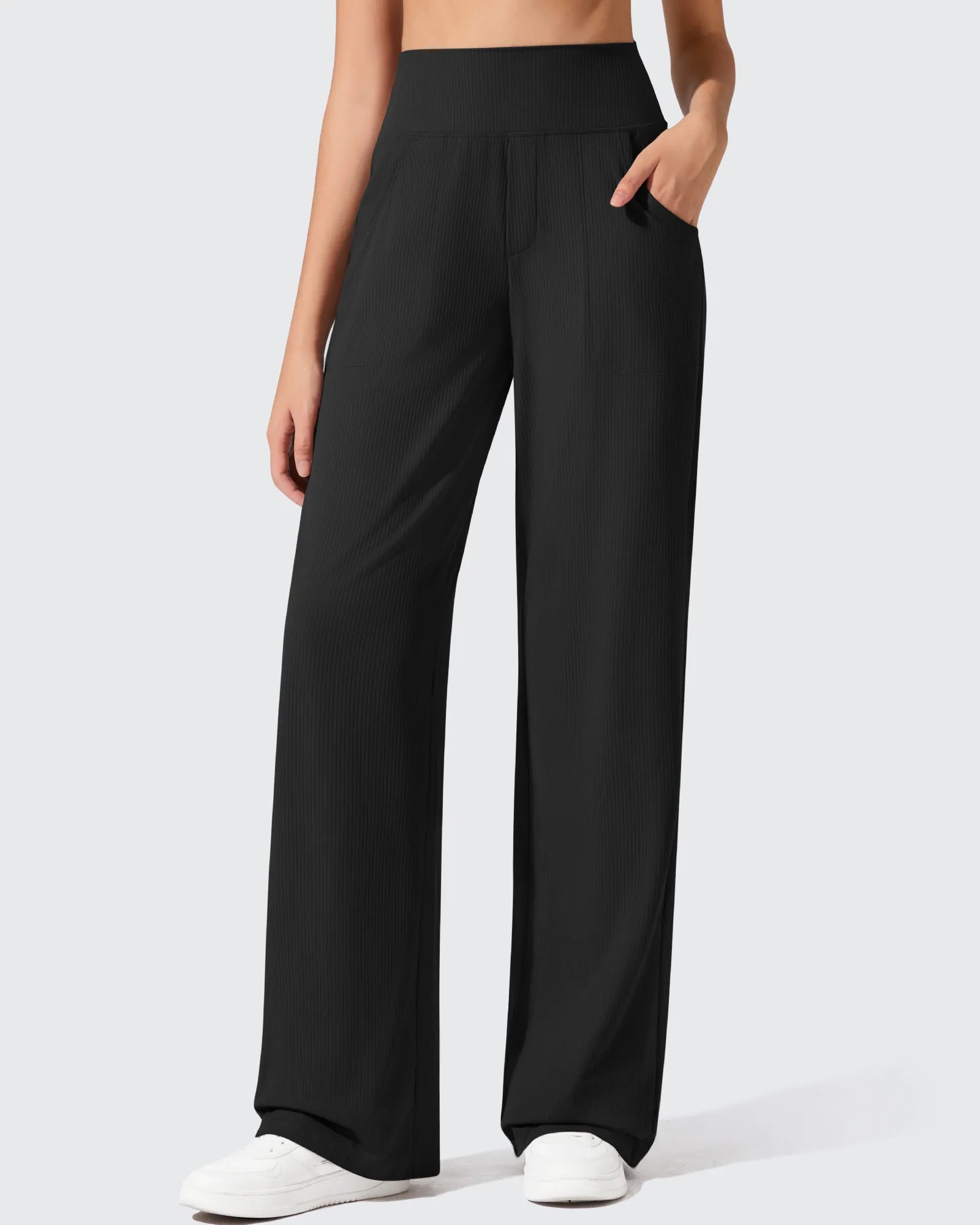 G4Free - Ribbed Knit High Waist Wide Leg Yoga Pants -GF25J650AA-S-GF25J650AB-M-GF25J650AC-L-GF25J650AD-XL-GF25J650AE-XXL