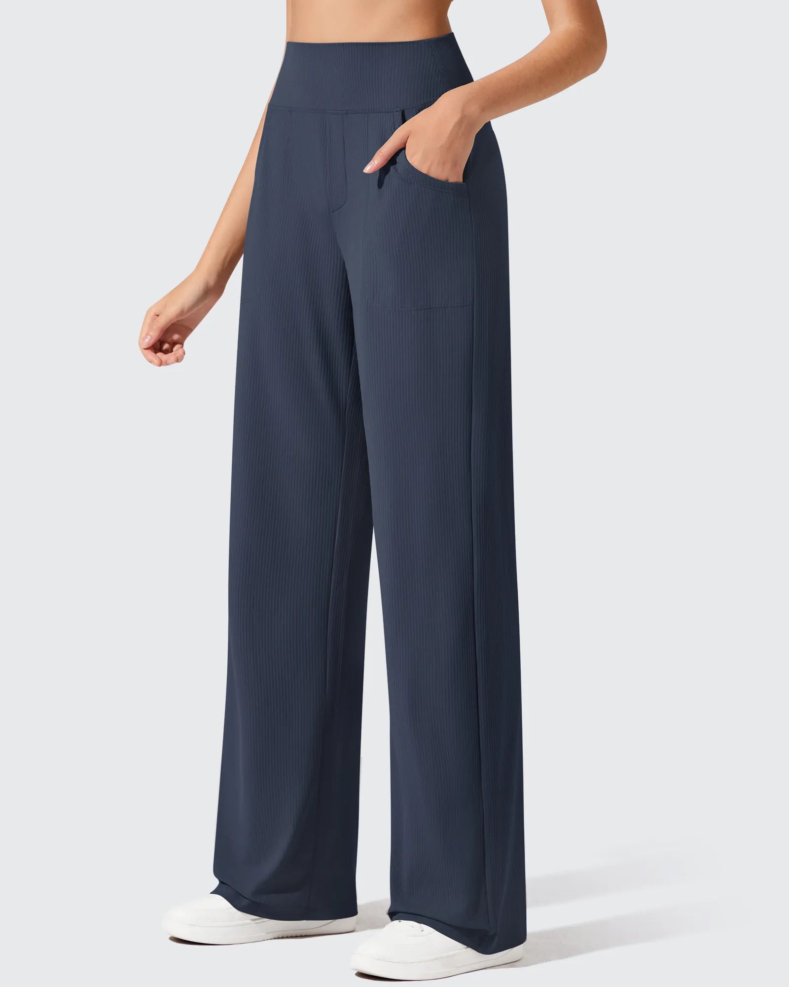 G4Free - Ribbed Knit High Waist Wide Leg Yoga Pants -GF25J650AA-S-GF25J650AB-M-GF25J650AC-L-GF25J650AD-XL-GF25J650AE-XXL