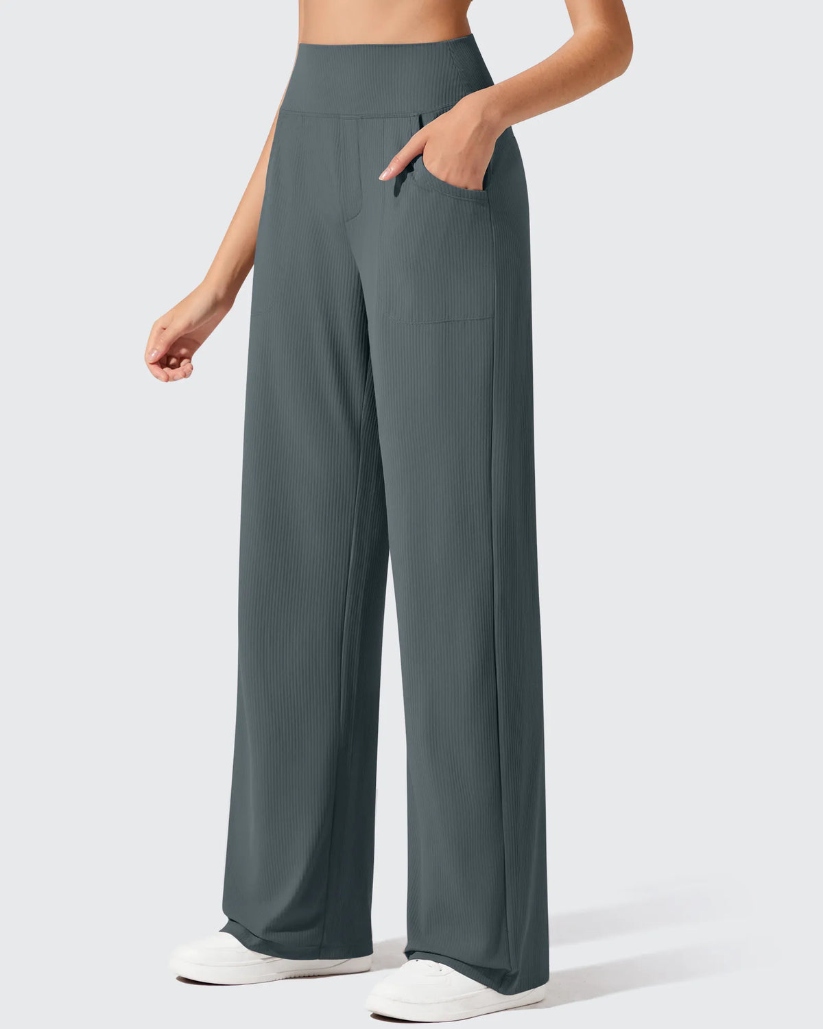 G4Free - Ribbed Knit High Waist Wide Leg Yoga Pants -GF25J650AA-S-GF25J650AB-M-GF25J650AC-L-GF25J650AD-XL-GF25J650AE-XXL