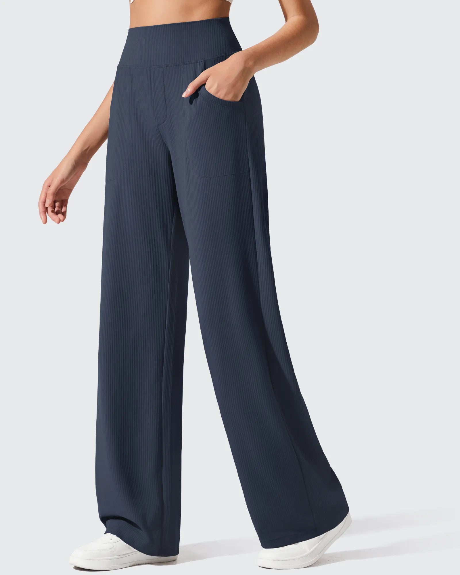 G4Free - Ribbed Knit High Waist Wide Leg Yoga Pants -GF25J650AA-S-GF25J650AB-M-GF25J650AC-L-GF25J650AD-XL-GF25J650AE-XXL