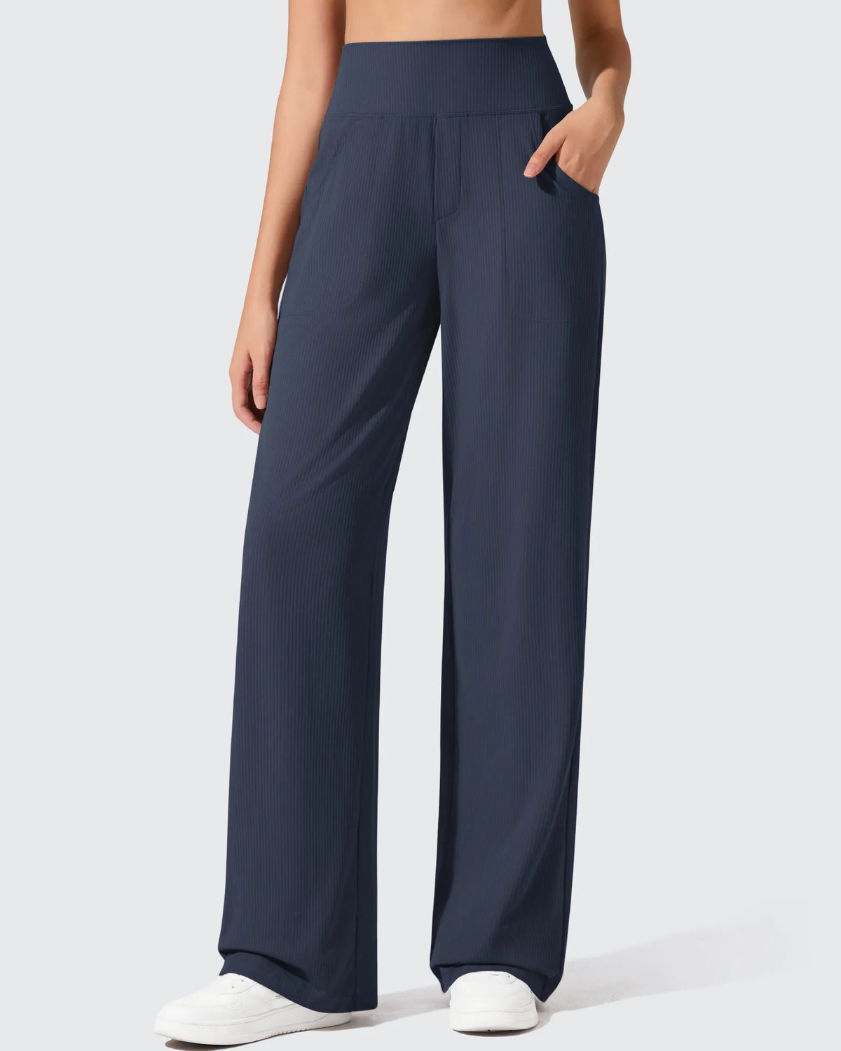 G4Free - Ribbed Knit High Waist Wide Leg Yoga Pants -GF25J650DA-S