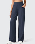 G4Free - Ribbed Knit High Waist Wide Leg Yoga Pants -GF25J650DA-S