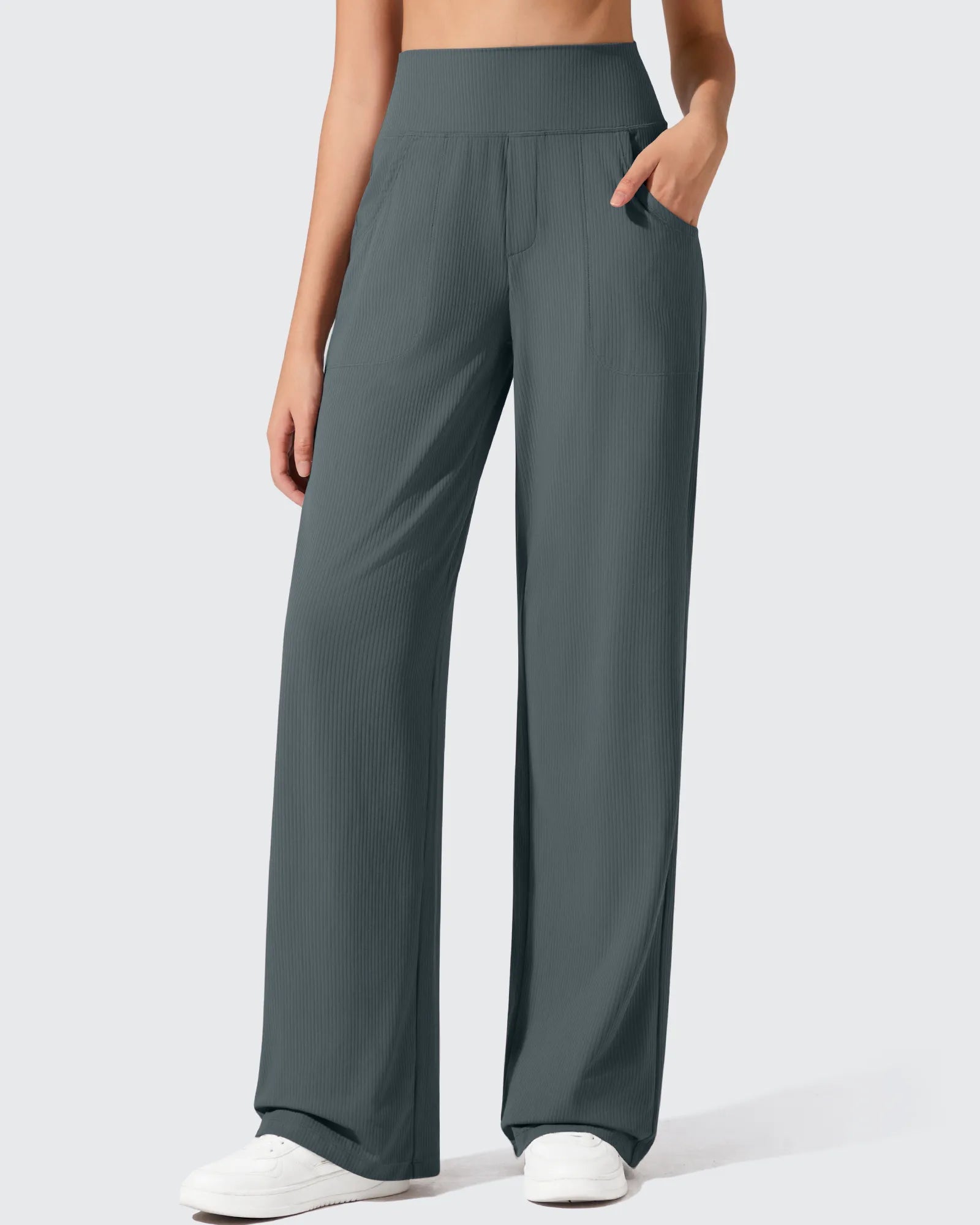 G4Free - Ribbed Knit High Waist Wide Leg Yoga Pants -GF25J650FA-S
