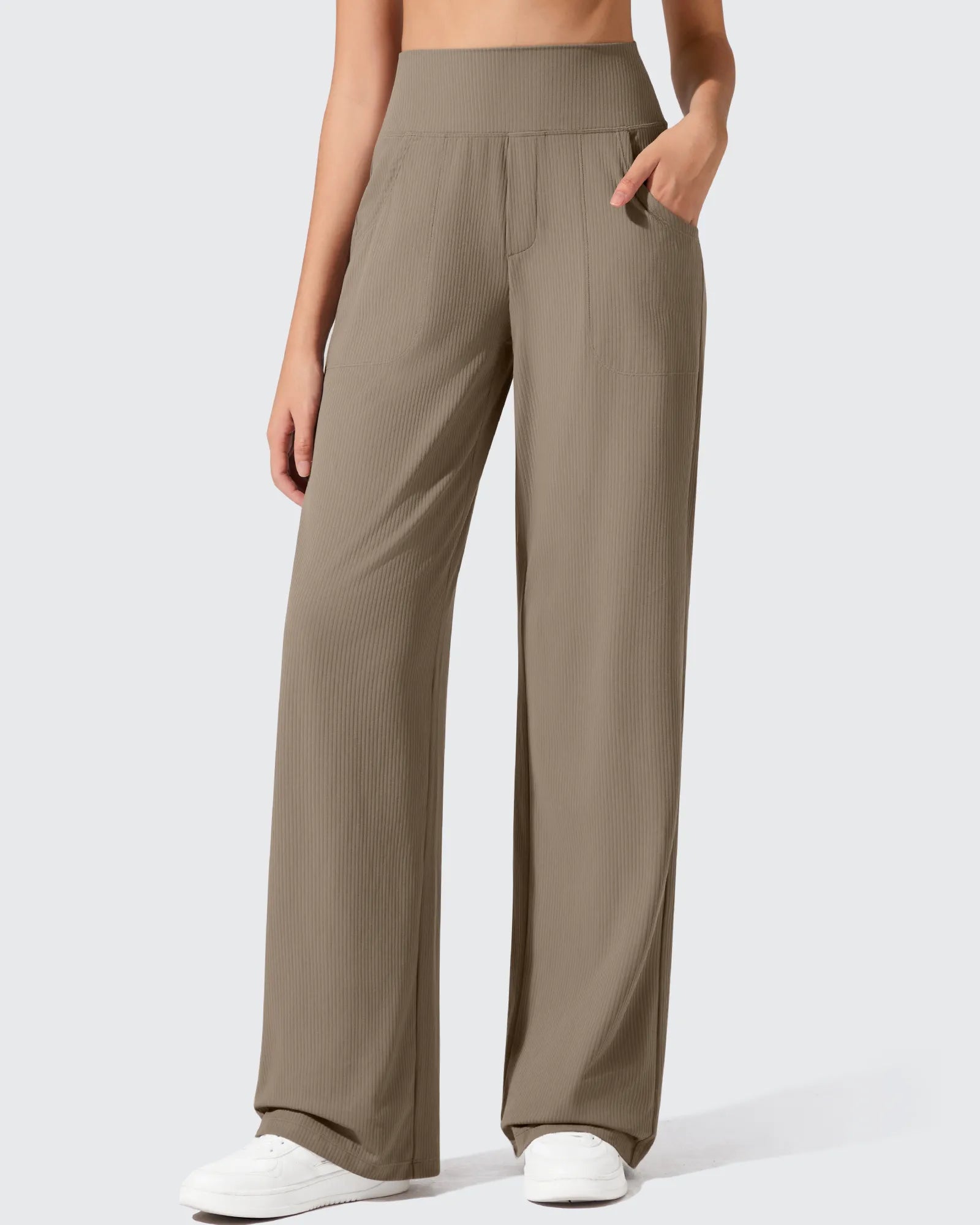 G4Free - Ribbed Knit High Waist Wide Leg Yoga Pants -GF25J650GA-S