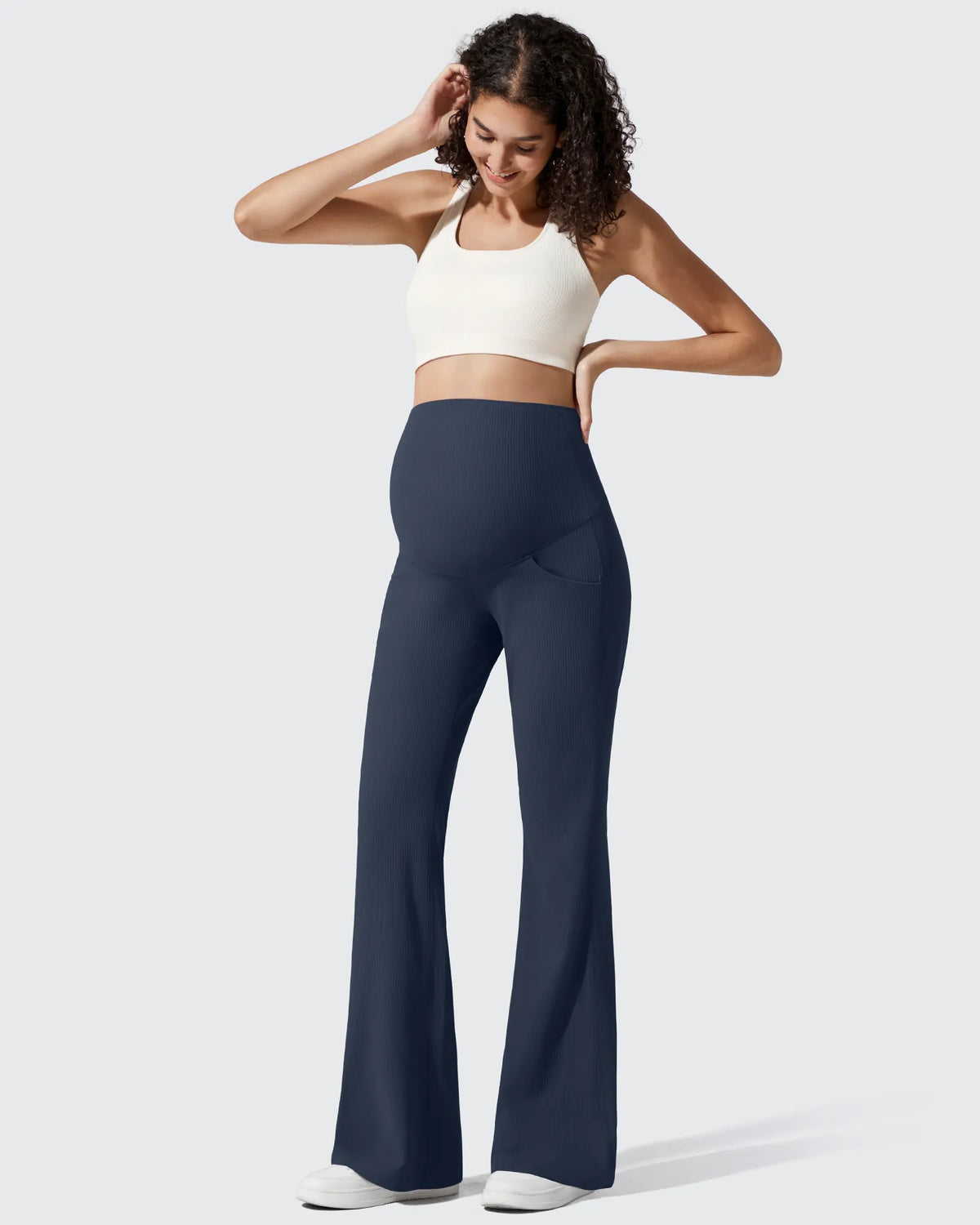 G4Free - Ribbed Maternity Flare Yoga Pants with Pockets -GF25AY587AA-S-GF25AY588AA-S-GF25AY589AA-S-GF25AY587AB-M-GF25AY588AB-M