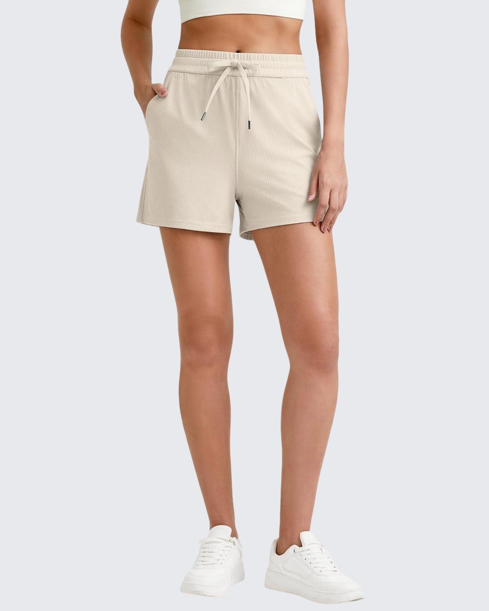 G4Free - Ribbed Mid-Rise Drawstring Shorts -GF25E318AA-S