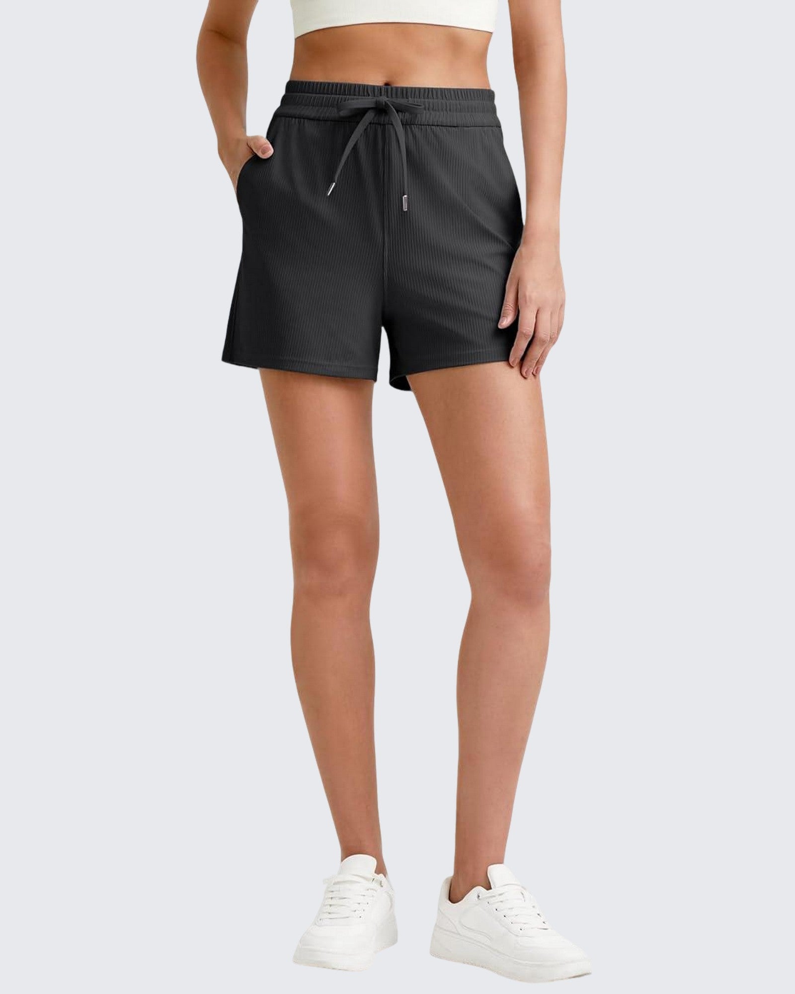 G4Free - Ribbed Mid-Rise Drawstring Shorts -GF25E318AA-S-GF25E318AB-M-GF25E318AC-L-GF25E318AD-XL-GF25E318AE-XXL