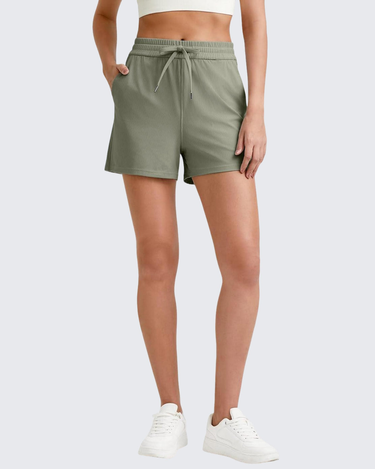 G4Free - Ribbed Mid-Rise Drawstring Shorts -GF25E318GA-S
