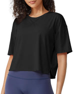 G4Free - Scoop Neck Short Sleeve Workout Crop Tops -GF24B199AA-S