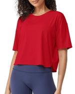 G4Free - Scoop Neck Short Sleeve Workout Crop Tops -GF24B199BA-S