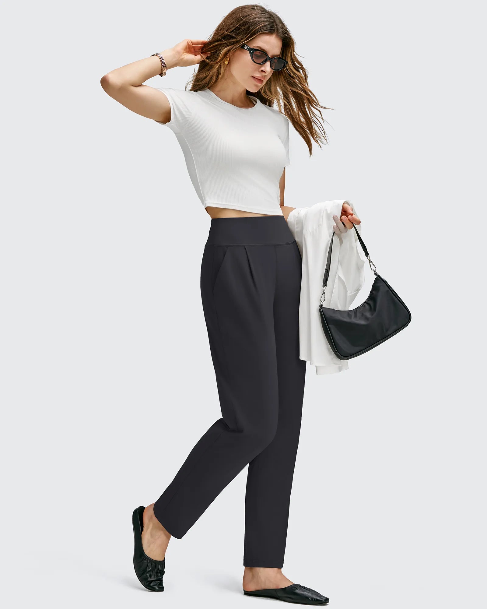 G4Free - ShiftReady Front Pleated Ankle Tapered High Waist Trousers -GF25D637AA-S-GF25D638AA-S-GF25D639AA-S-GF25D637AB-M-GF25D638AB-M