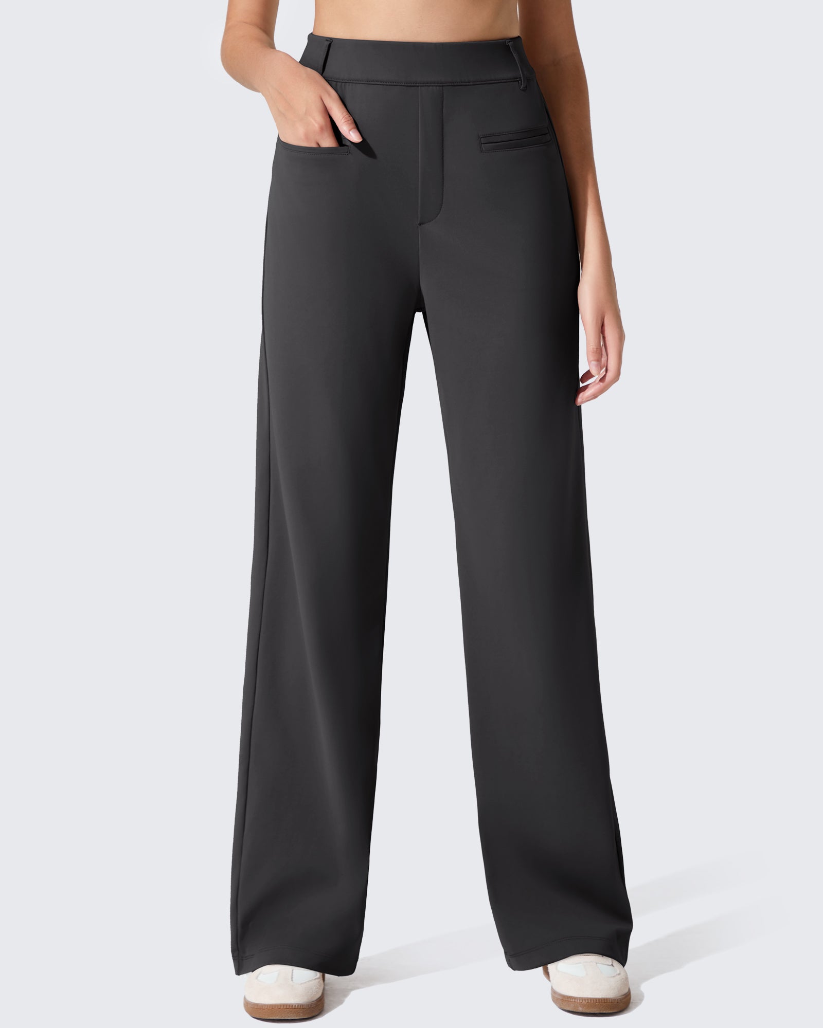 Slit Pockets Elastic Waist Straight Leg Work Pants – G4Free