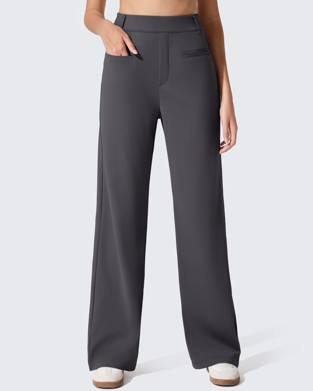 G4Free - ShiftReady Slit Pockets Elastic Waist Straight Leg Work Pants -GF25D541BF-XS