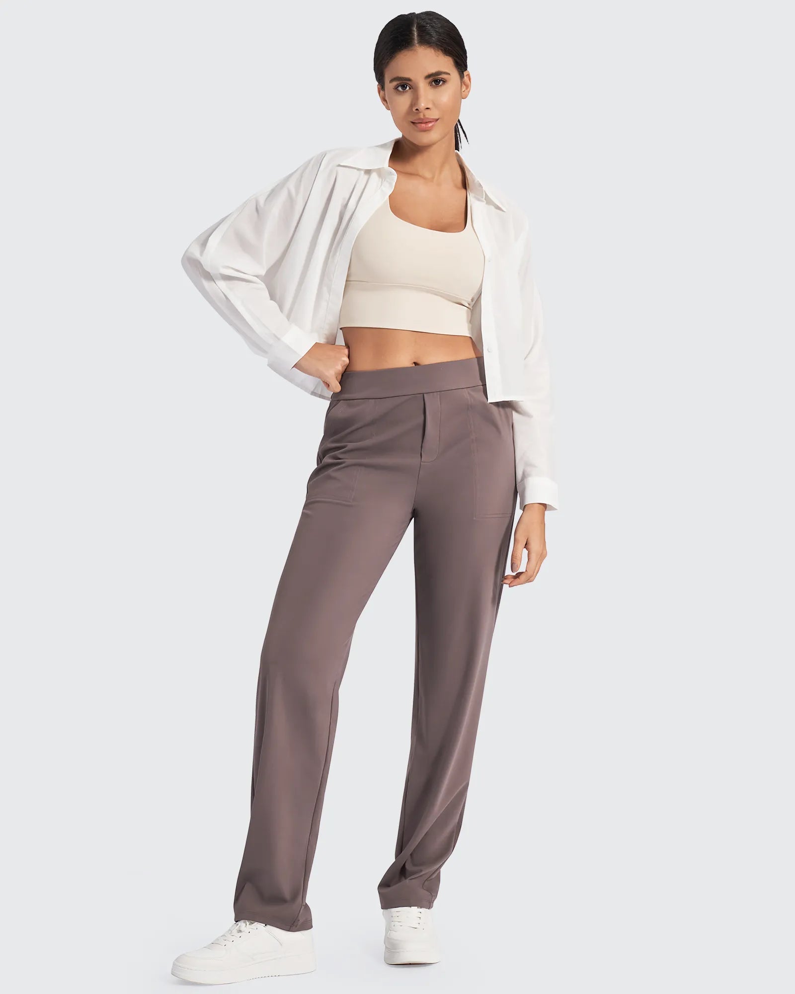 Simply Complicated Office Trousers ストライプ High‑Waist Straight Work Pants with Pockets – Tailored Office
