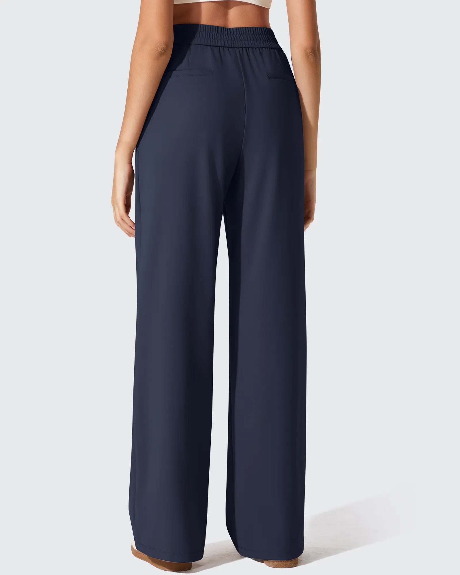 women's dress pants with pleats Two-Front Pleated Wide Leg Dress Pants - Women’s High Waisted Work Trousers