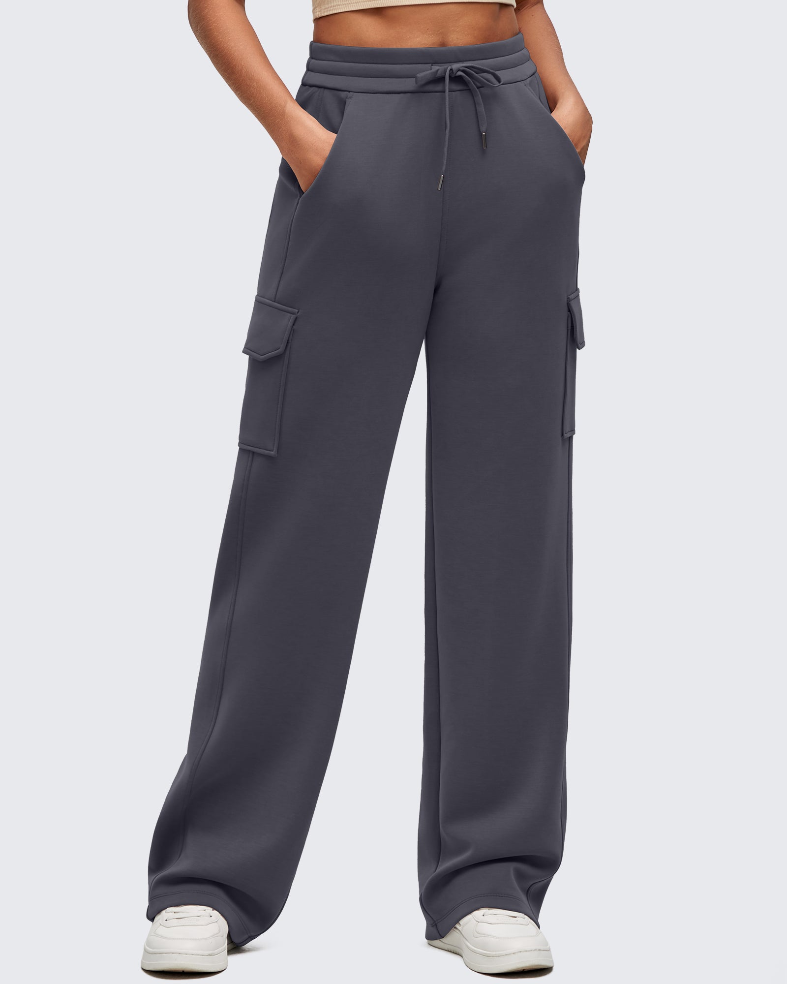 G4Free - Smoofit Drawstring Wide Leg Pockets Cargo Sweatpants -GF25J532CF-XS