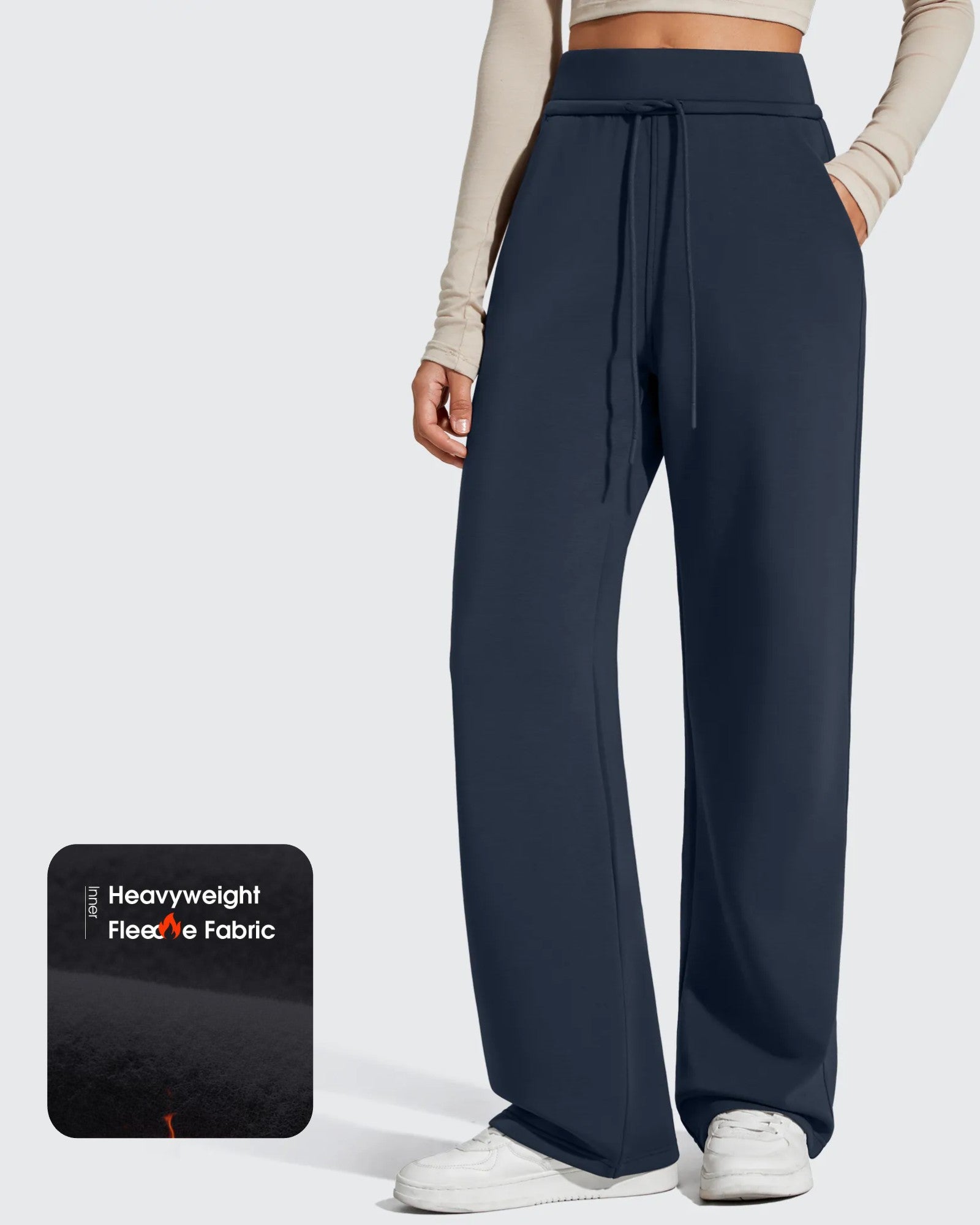 G4Free - Smoofit Elastic Drawstring Fleece Lined Wide Leg Sweatpants -GF25J723AA-S