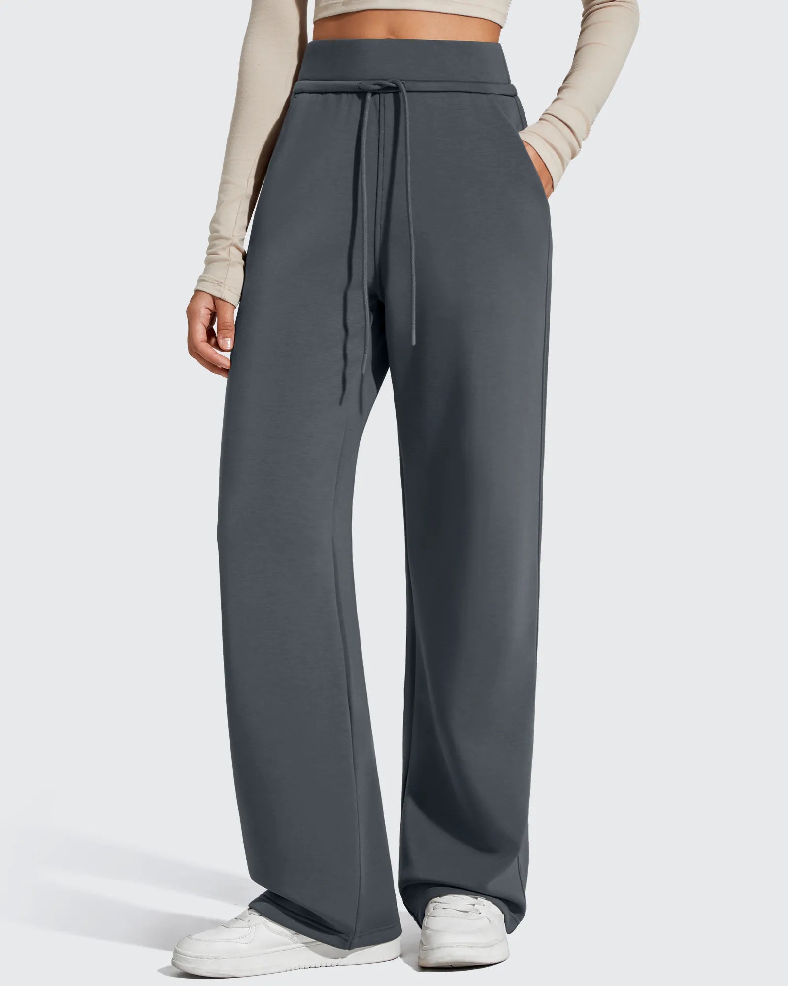 G4Free - Smoofit Elastic Drawstring Fleece Lined Wide Leg Sweatpants -GF25J723BA-S