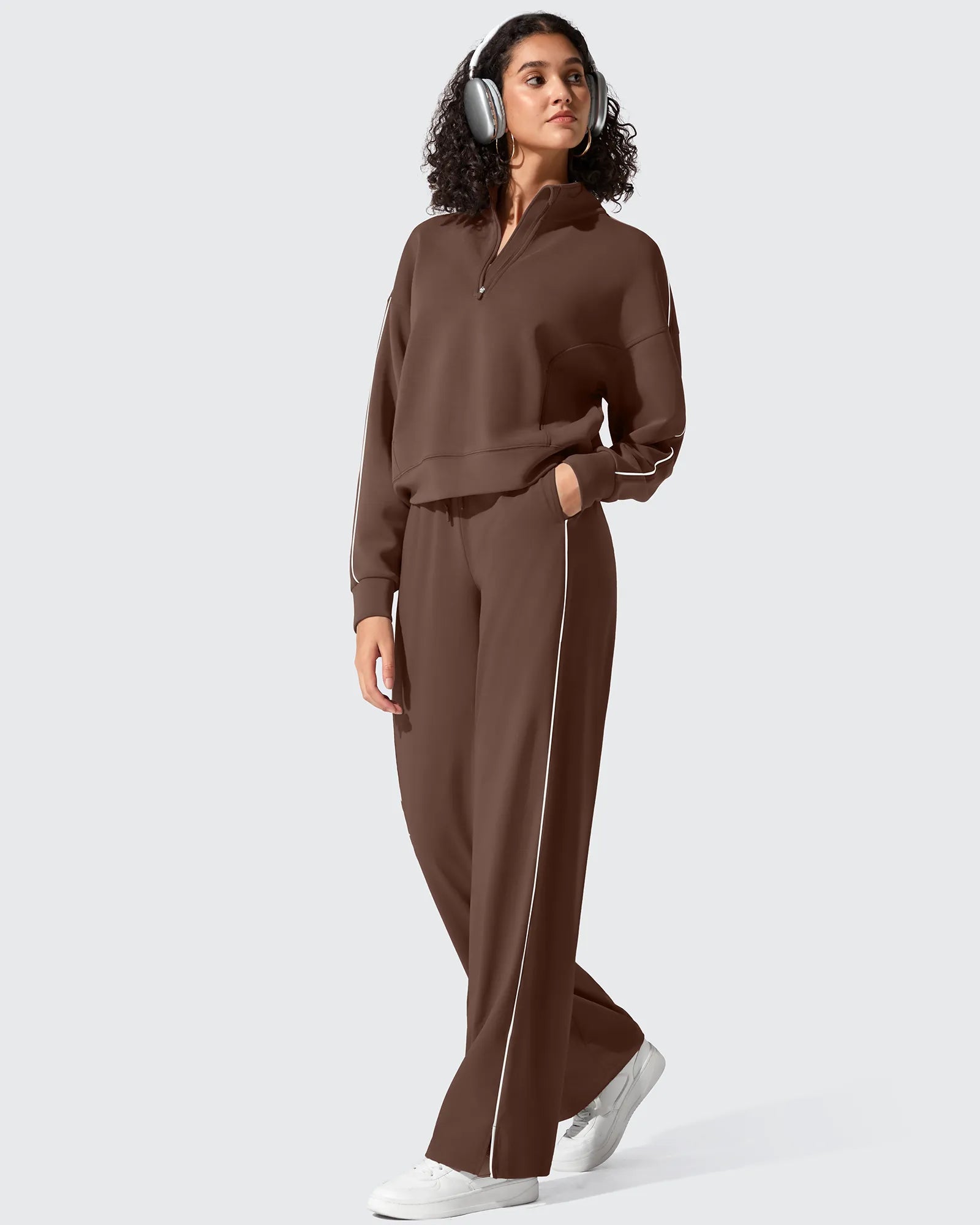 G4Free - Smoofit Half-Zip White Piping Mock Neck Pullover Sweatshirts -GF25F557AF-XS-GF25F557AA-S-GF25F557AB-M-GF25F557AC-L-GF25F557AD-XL