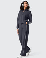 G4Free - Smoofit Half-Zip White Piping Mock Neck Pullover Sweatshirts -GF25F557AF-XS-GF25F557AA-S-GF25F557AB-M-GF25F557AC-L-GF25F557AD-XL