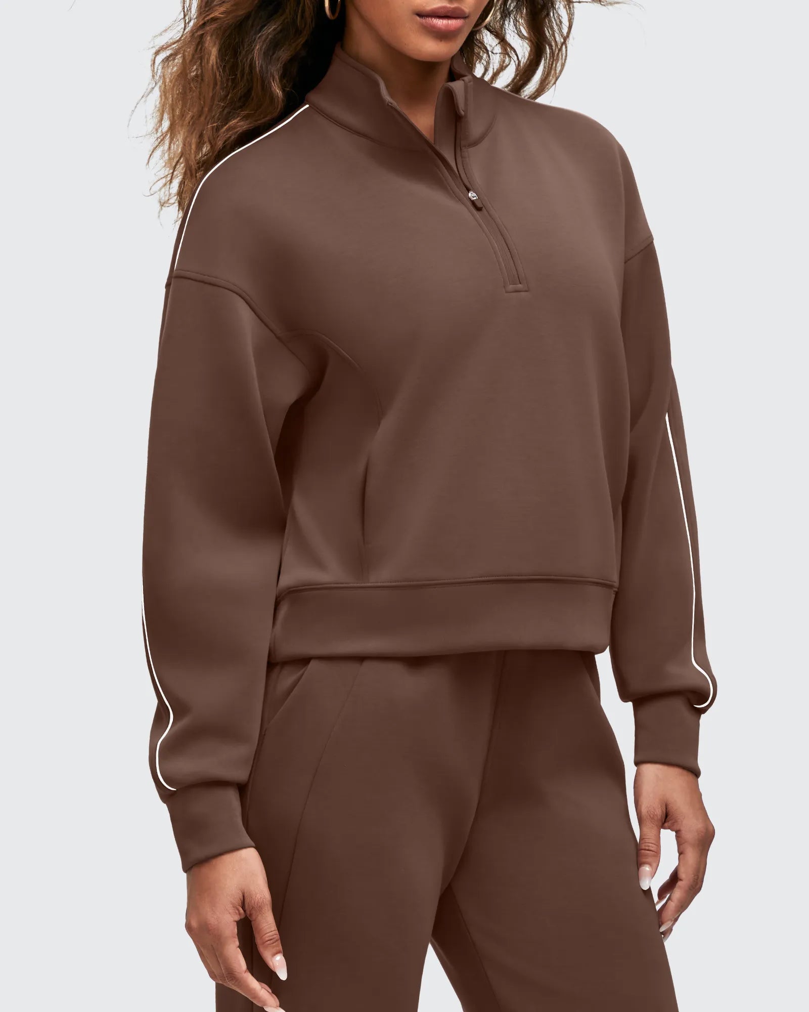 G4Free - Smoofit Half-Zip White Piping Mock Neck Pullover Sweatshirts -GF25F557AF-XS-GF25F557AA-S-GF25F557AB-M-GF25F557AC-L-GF25F557AD-XL