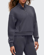 G4Free - Smoofit Half-Zip White Piping Mock Neck Pullover Sweatshirts -GF25F557AF-XS-GF25F557AA-S-GF25F557AB-M-GF25F557AC-L-GF25F557AD-XL