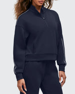 G4Free - Smoofit Half-Zip White Piping Mock Neck Pullover Sweatshirts -GF25F557AF-XS-GF25F557AA-S-GF25F557AB-M-GF25F557AC-L-GF25F557AD-XL