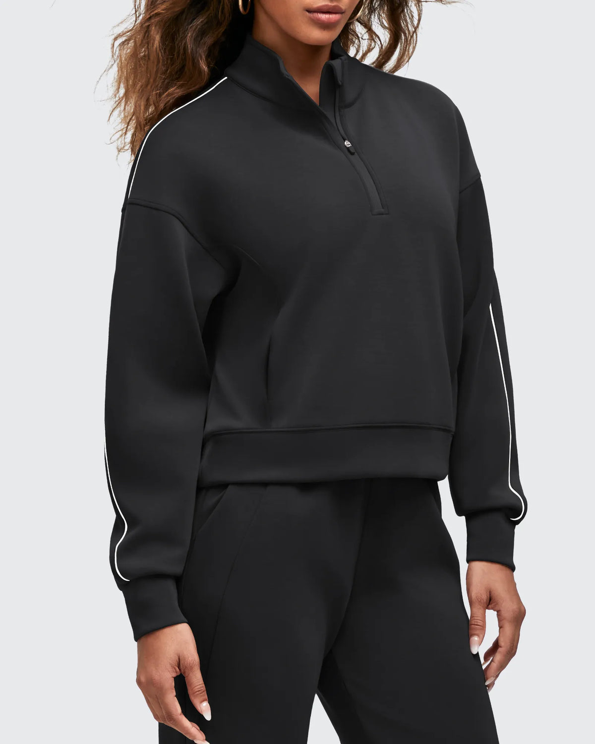 G4Free - Smoofit Half-Zip White Piping Mock Neck Pullover Sweatshirts -GF25F557AF-XS-GF25F557AA-S-GF25F557AB-M-GF25F557AC-L-GF25F557AD-XL