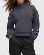 G4Free - Smoofit Half-Zip White Piping Mock Neck Pullover Sweatshirts -GF25F557AF-XS-GF25F557AA-S-GF25F557AB-M-GF25F557AC-L-GF25F557AD-XL