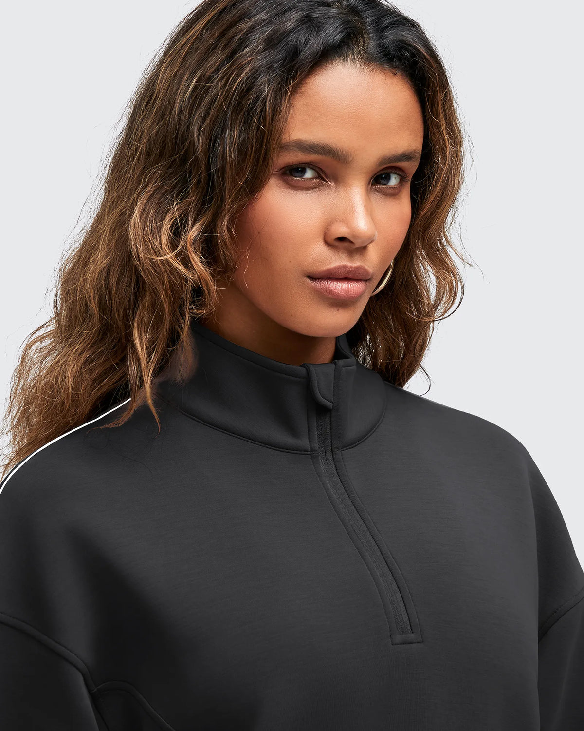 G4Free - Smoofit Half-Zip White Piping Mock Neck Pullover Sweatshirts -GF25F557AF-XS-GF25F557AA-S-GF25F557AB-M-GF25F557AC-L-GF25F557AD-XL