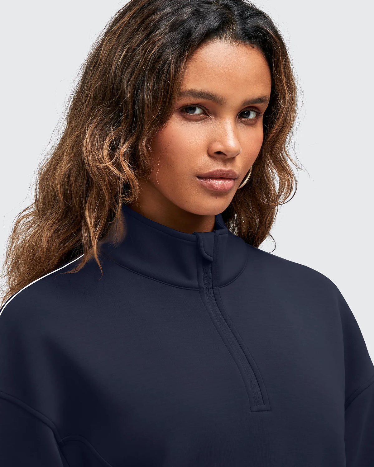 G4Free - Smoofit Half-Zip White Piping Mock Neck Pullover Sweatshirts -GF25F557AF-XS-GF25F557AA-S-GF25F557AB-M-GF25F557AC-L-GF25F557AD-XL