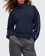 G4Free - Smoofit Half-Zip White Piping Mock Neck Pullover Sweatshirts -GF25F557CF-XS