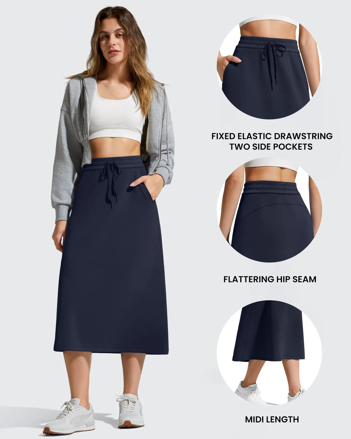 G4Free - Smoofit Midi Drawstring A-line Maxi Long Skirt -GF25S706A001A-S-GF25S706A001B-M-GF25S706A001C-L-GF25S706A001D-XL-GF25S706A001F-XS