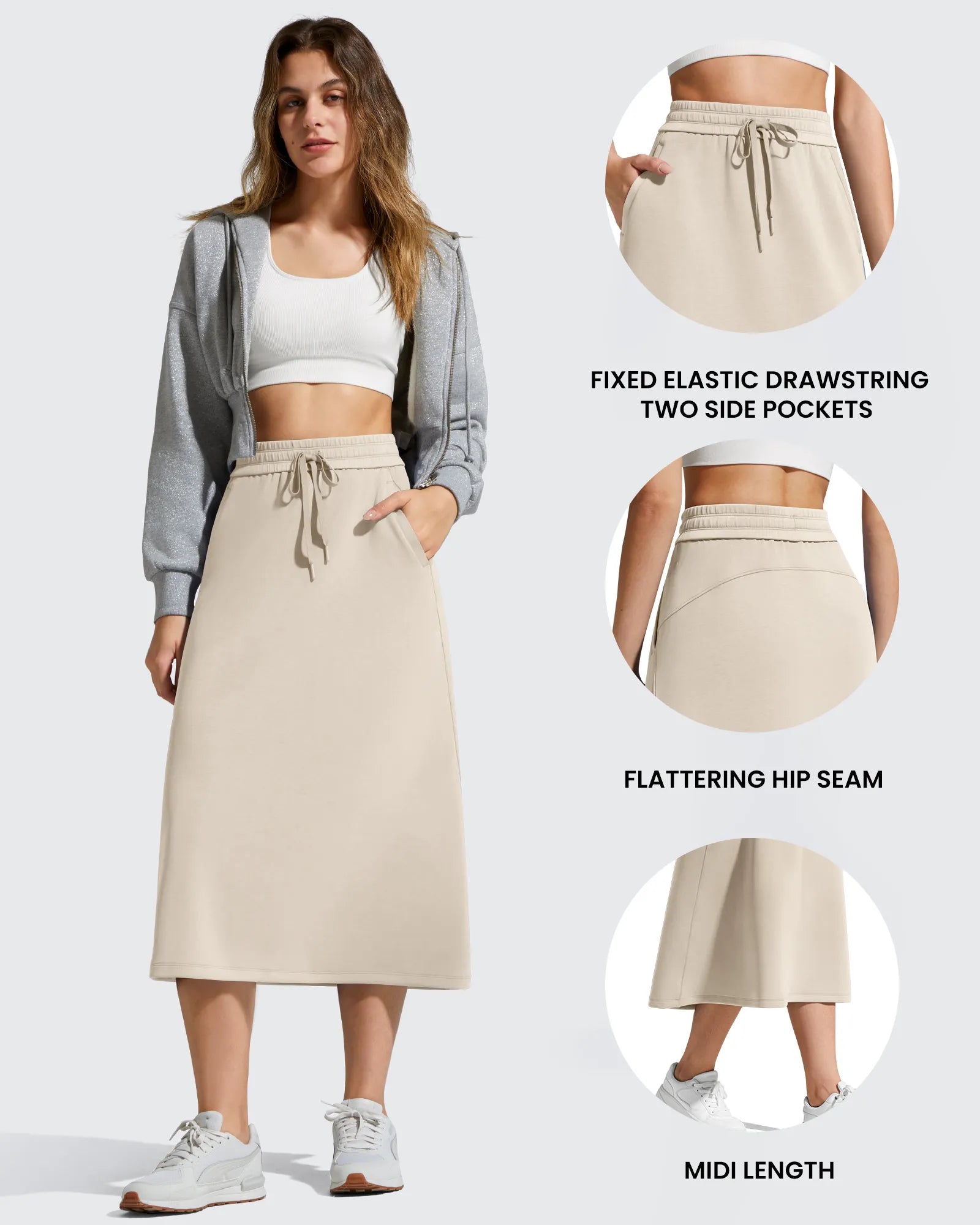 G4Free - Smoofit Midi Drawstring A-line Maxi Long Skirt -GF25S706A001A-S-GF25S706A001B-M-GF25S706A001C-L-GF25S706A001D-XL-GF25S706A001F-XS